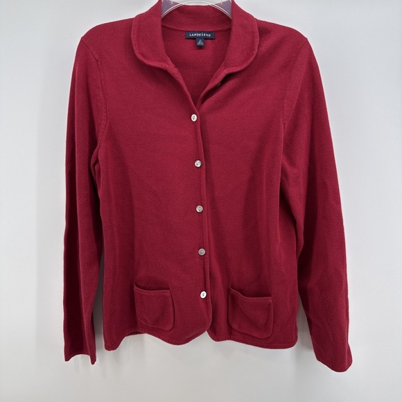 Lands' End Sweaters - Lands'‎ End M 10/12 Red Jacket/Sweater Cotton Pockets Buttons Collar